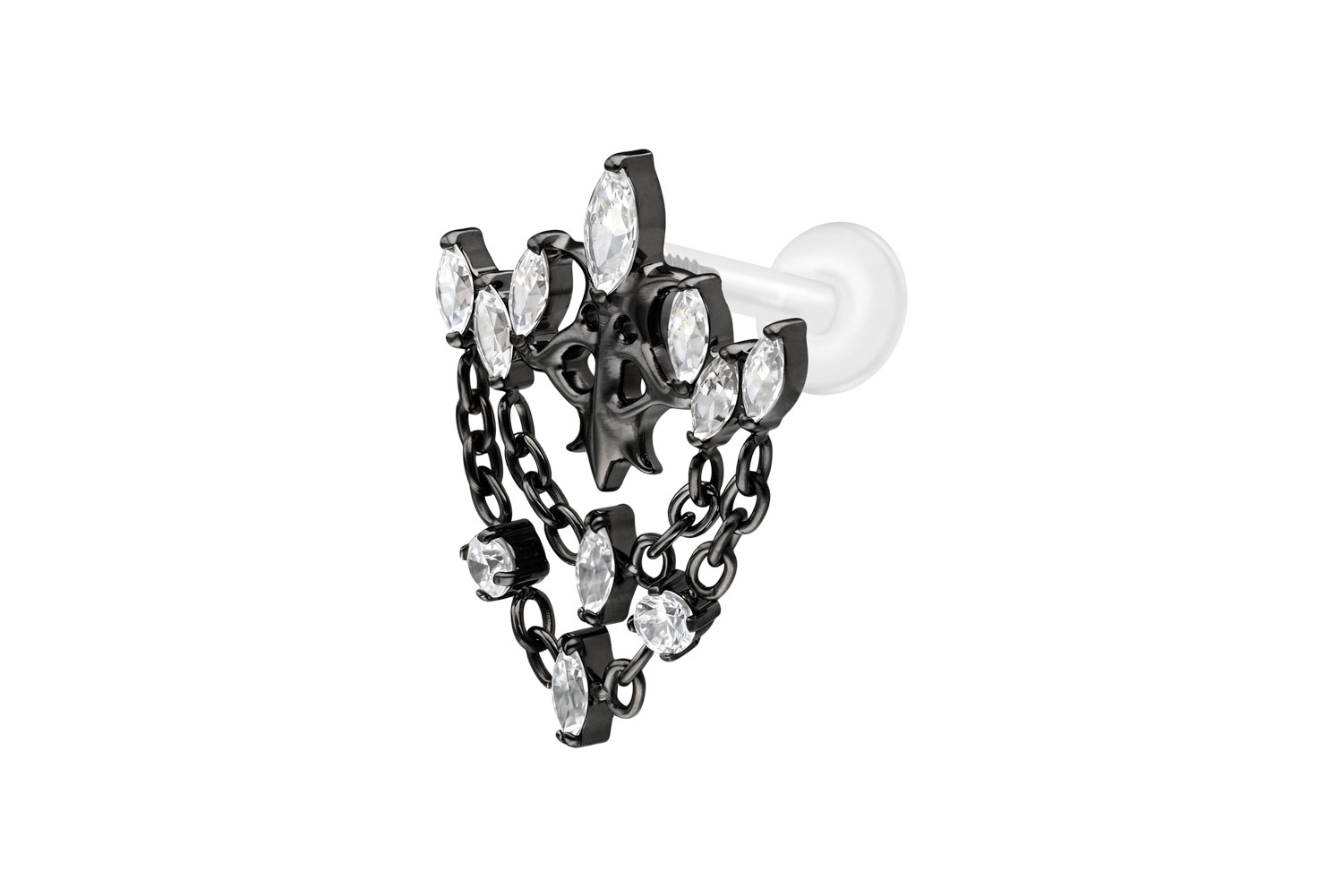 PTFE Labret Piercing mit Innengewinde + Titan-Aufsatz GOTISCHE KRONE + KETTEN